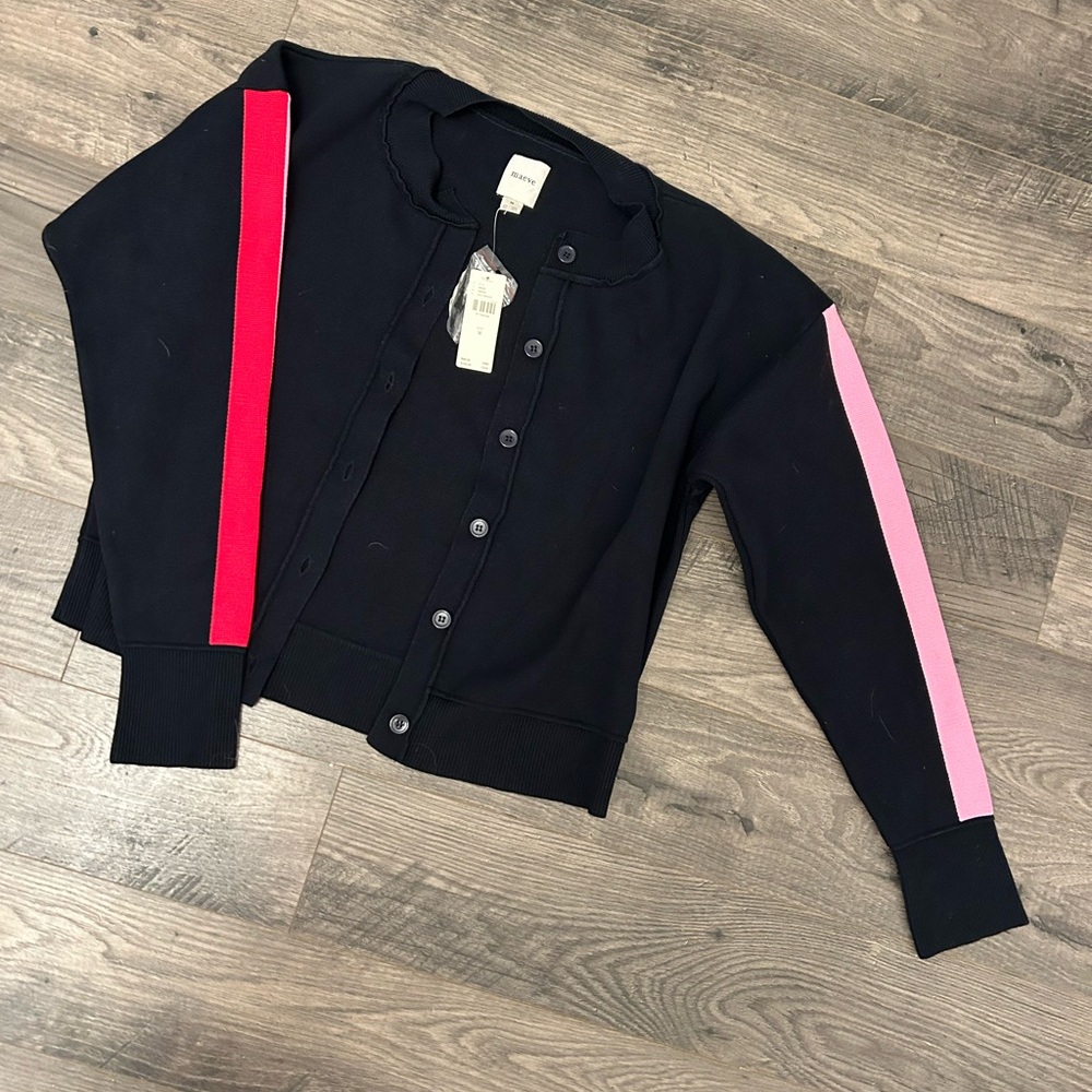 Maeve Blue Blazer with Red and Pink Accents